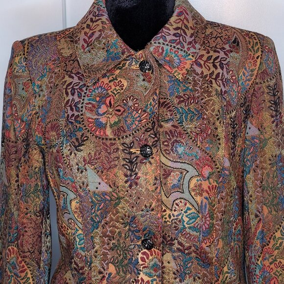 Christina Rotelli Tapestry Brocade Long Coat – Size 12 - Picture 5 of 12